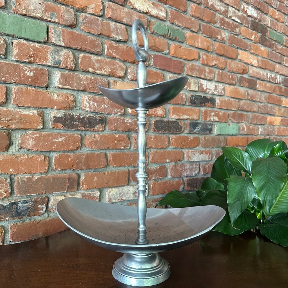 Large Two-Tier Silver-Tone Metal Serving Stand - Picture 5 of 7